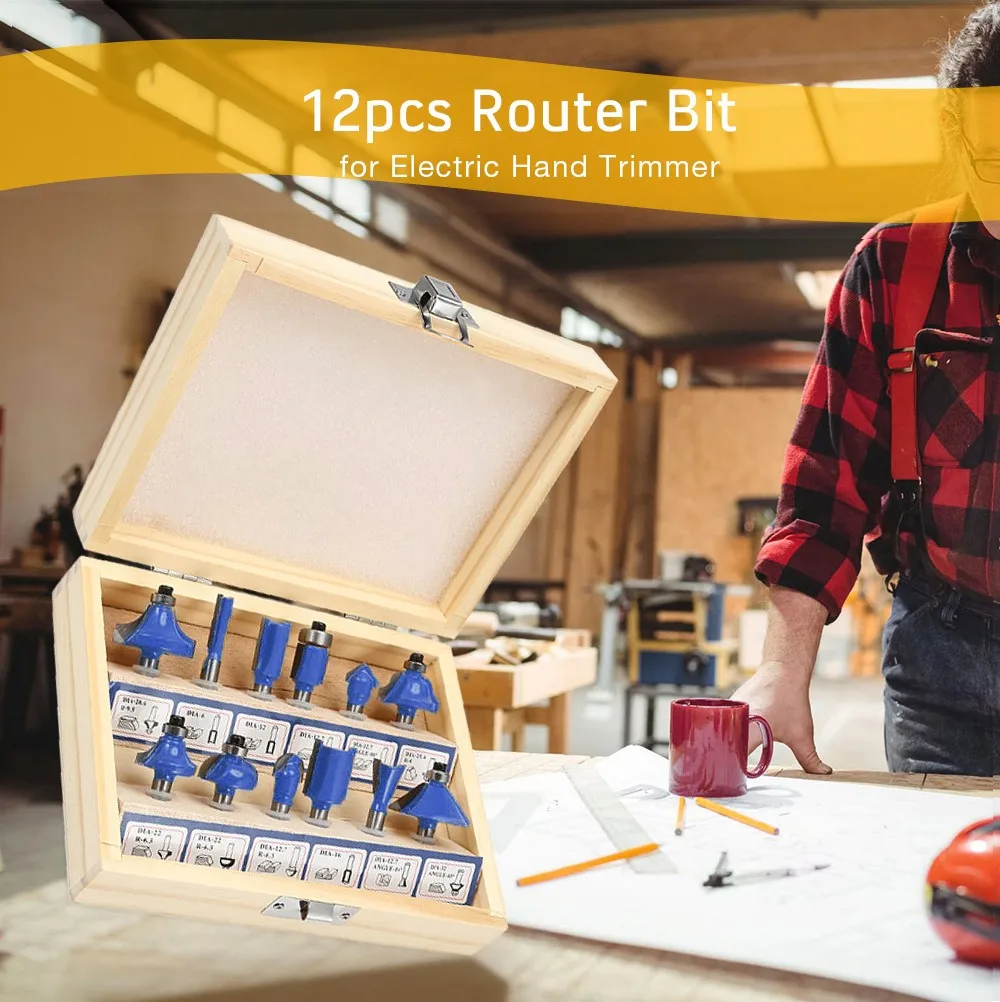 12 шт. фреза Фрезерный резак 1/4 дюйма хвостовик Карбид деревообрабатывающий