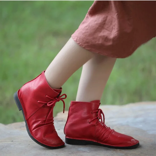 

XGRAVITY New Genuine Leather Hand-made Cow Leather Round Toe Flat Boots Casual Comfortable Ladies Boots Leisure Shoes Lady S124