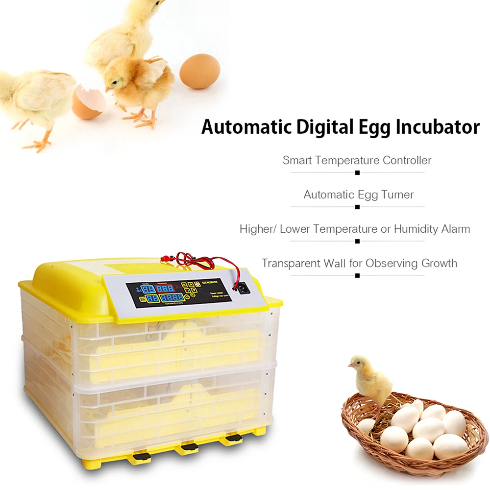 

12V + 220V Digital Egg Incubator 112 Eggs Poultry Hatcher Machine with Fan Egg Turner LCD Display Temperature Humidity Alarm