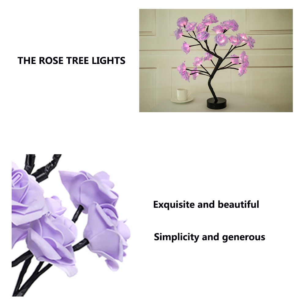 

Led Lamp Rose Flower Tree Rose Flower Tree Light USB Simulation Floral Lamps Night Light For Wedding Party Desktop Decor Lights