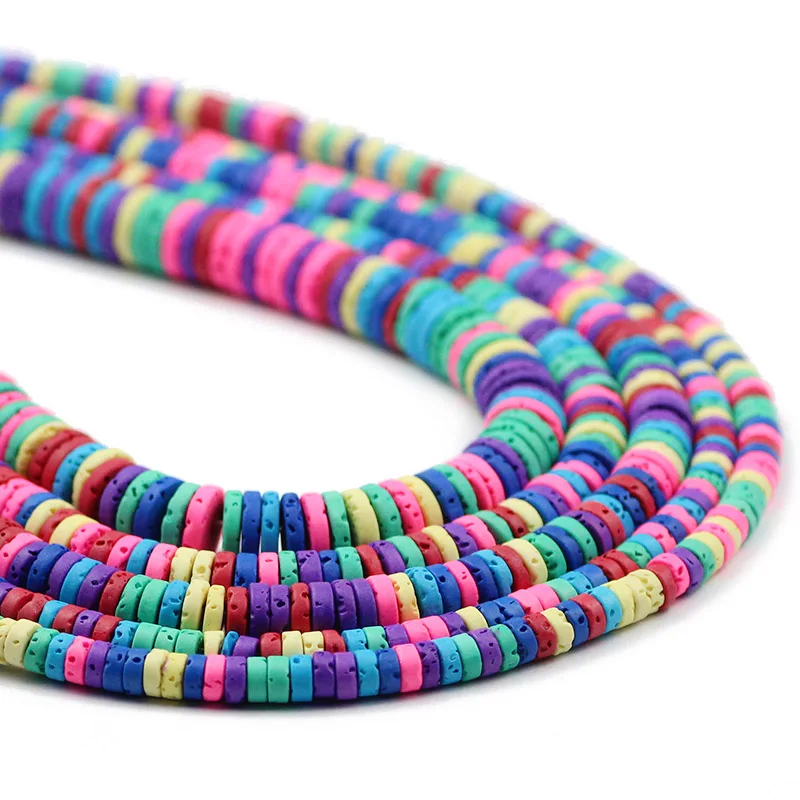 

4/6/8MM Flat Round Coins Volcanics Lava Natural Stone Mixing Color Spacers Charm Loose Beads For Jewelry Making DIY Bracelet