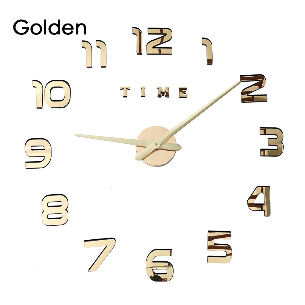 B golden 3D светящиеся настоящие большие настенные часы, зеркальные настенные наклейки, сделай сам, для гостиной, домашнего декора, модные часы, кварцевые большие настенные часы 4 - Цвет: B golden