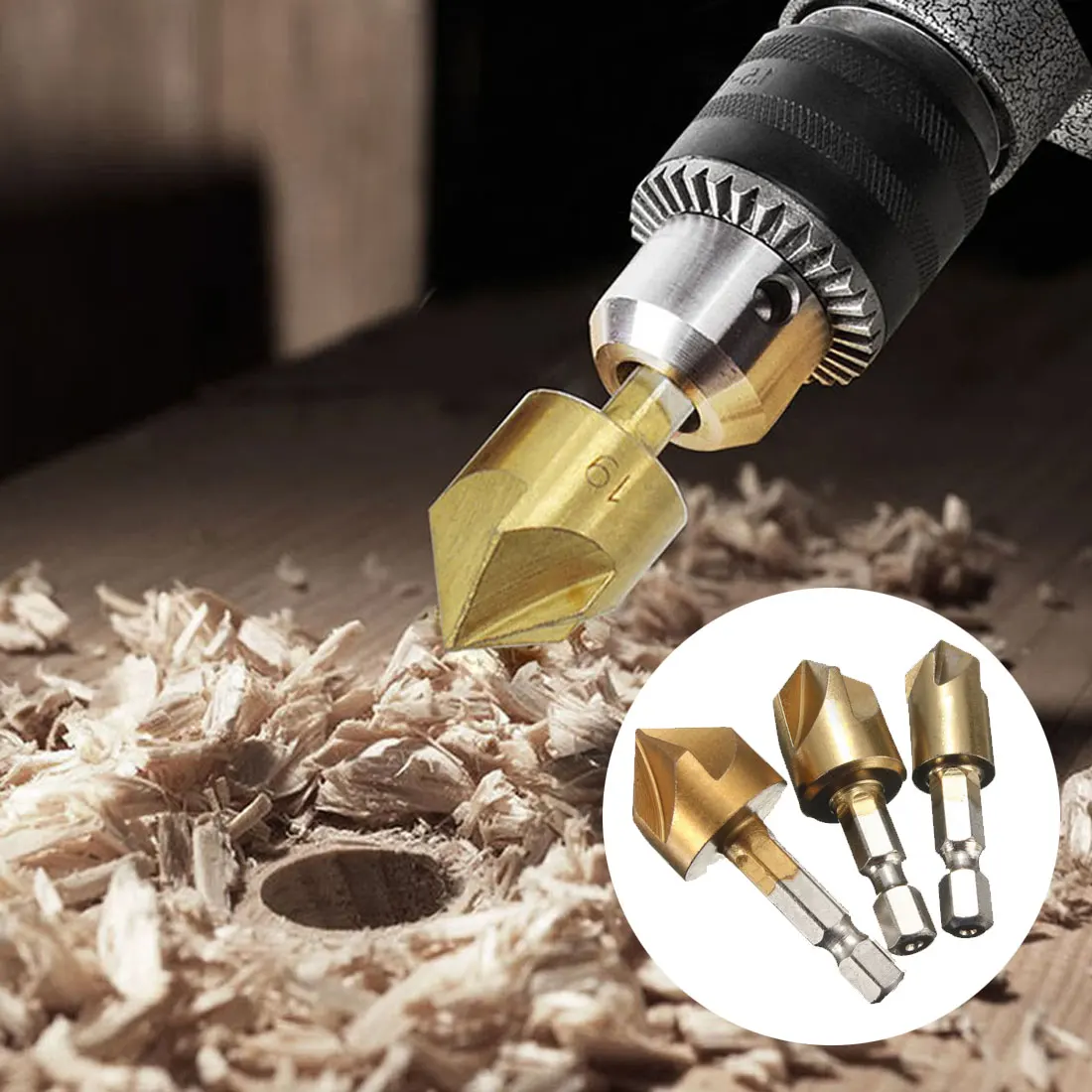 

Chamfer Countersink Chamfer Drill Bit 1/4" Hex Shank 90 Degree Wood Chamfering Cutter 6mm-19mm 6pcs/ 3pcs HSS