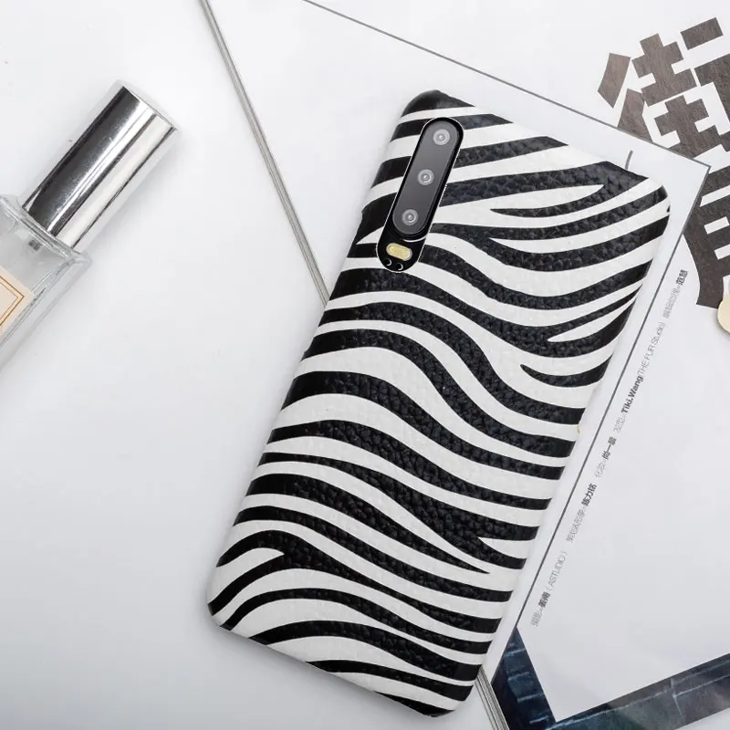 Huawei P20 P30 чехол для телефона полуобернутый матовый Зебра Полосатый кожаный pro