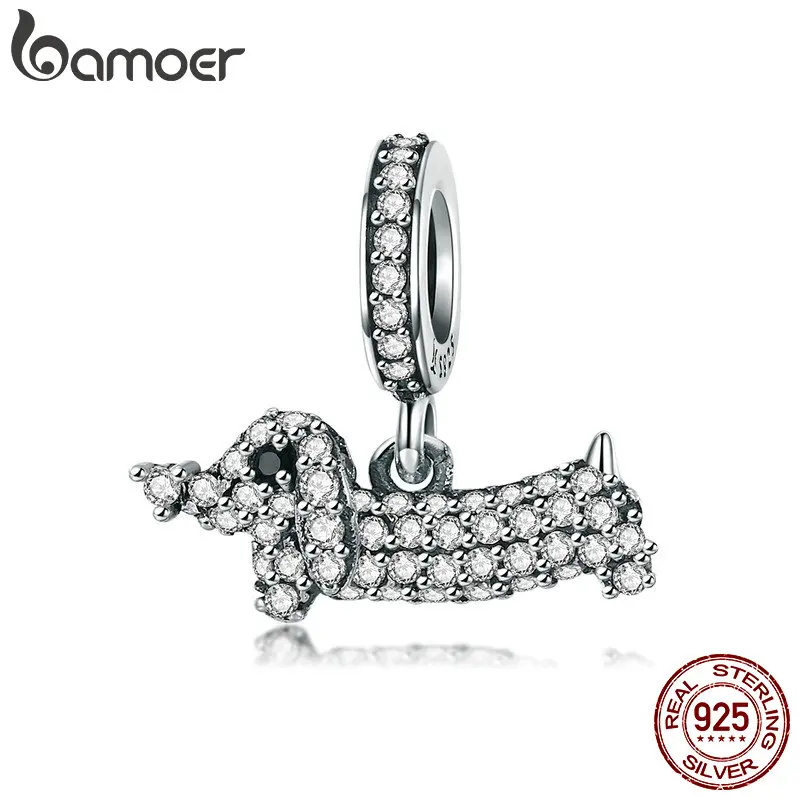 BAMOER, модная новинка, 925 пробы, серебро, кристалл, собака, подвеска в виде таксы, талисманы, подходят для браслетов и ожерелья, цепочка, ювелирное изделие SCC709