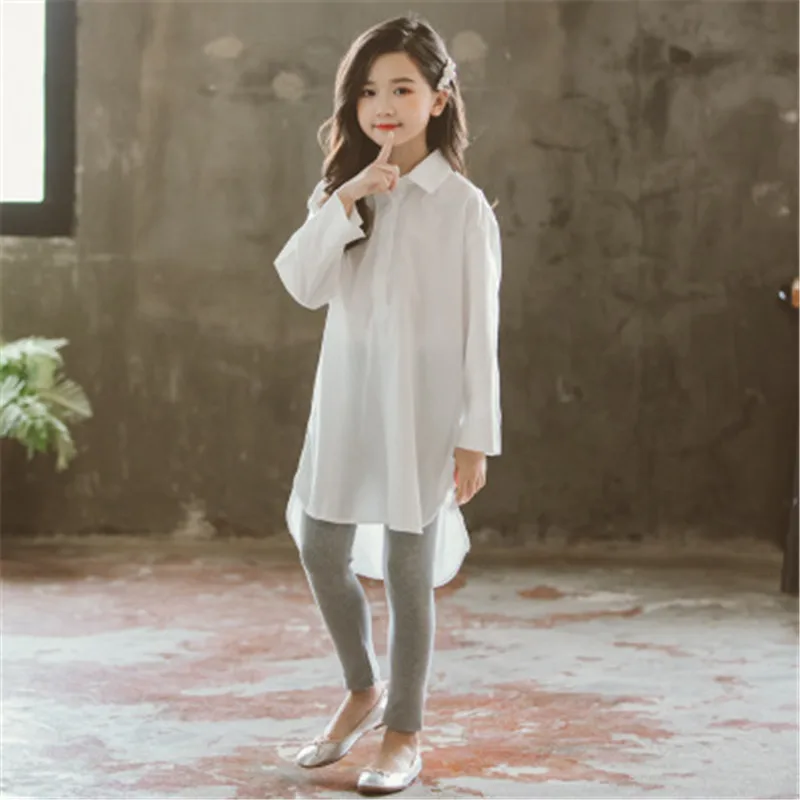 2019 г. Подростковое платье рубашки для девочек-подростков школьная Длинная блузка