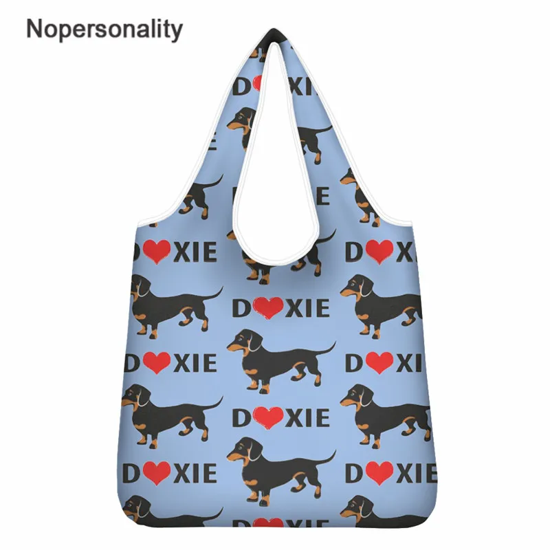 

Nopersonality Eco Friendly Dachshund Dog Shopping Bags Women Cute Folding Shoulder Handbag for Travel Grocery Bags