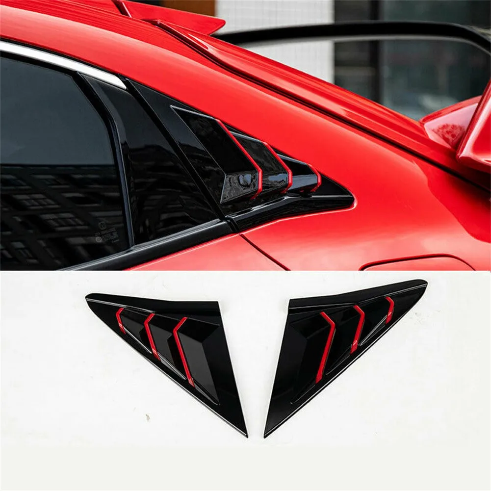 

2pcs Red& Black Side Vent Louver Rear Window Triangular Stickers Decorative Sequins For Honda Civic 10th Hatchback 2016-2021