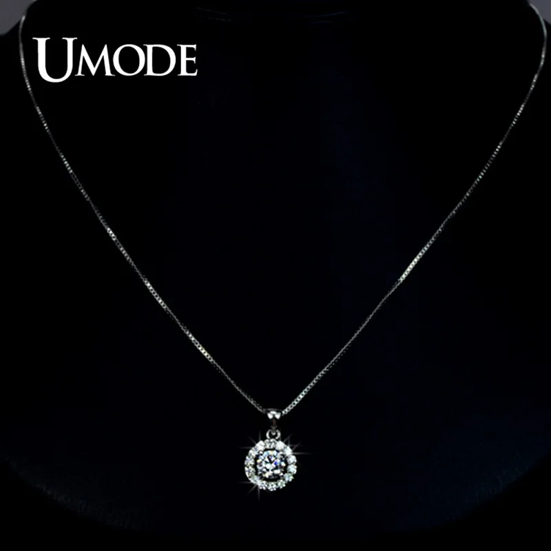 UMODE Fashion Zircon Crystal Round Hollow Pendant Necklaces for Women White Gold Long Box Chain Jewelry Collares de Moda AUN0012 | Украшения