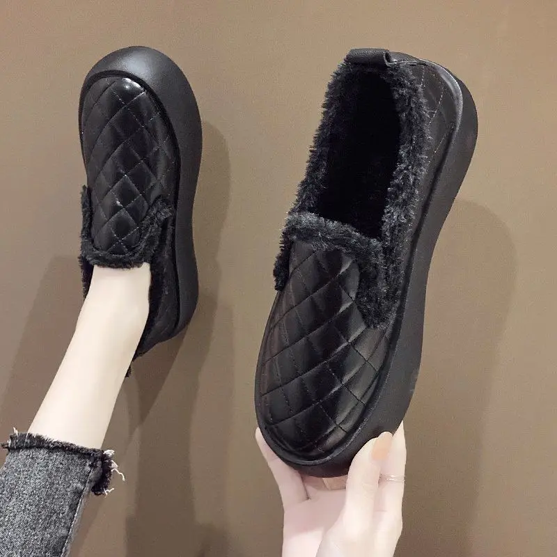 Koovan Women flat Shoes Trend 2021 Female Shoe Velvet Fur Shoes Outside Female Winter Boots Waterproof Thick Bottom Cotton