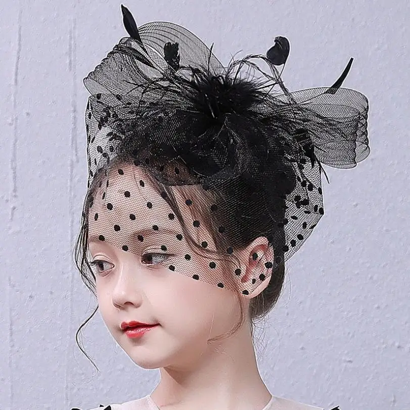 Новые Свадебные шляпы для девочек черное перо старинный головной убор Chapeau Mariage