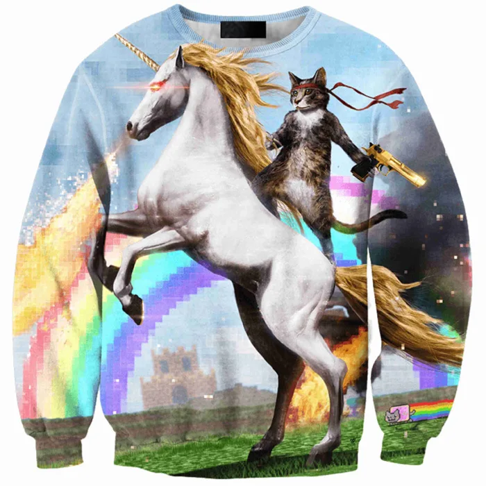 

CNUUIKOOEK Sweatshirts Men's 3D Cat Riding Triangular Printed Hoodie Long Sleeve Pullover Popular Brand Men's Hoodies