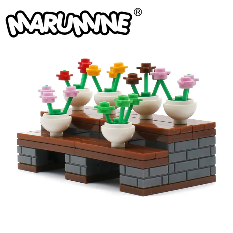 Marumine кубики MOC стул с цветочным горшком 70 шт. уличные Запчасти для города Набор