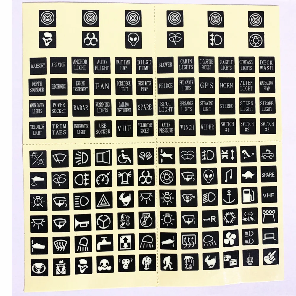 1 комплект 132 шт. автомобиль лодка морской прибор выключатель Панель наклейка Стикеры этикетки туман, потолочный вентилятор-люстра масляный манометр этикетки