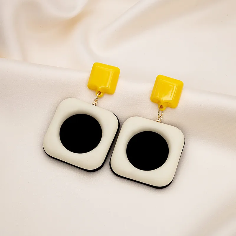 Модные Простые цветные контрастные Квадратные подвесные серьги милые
