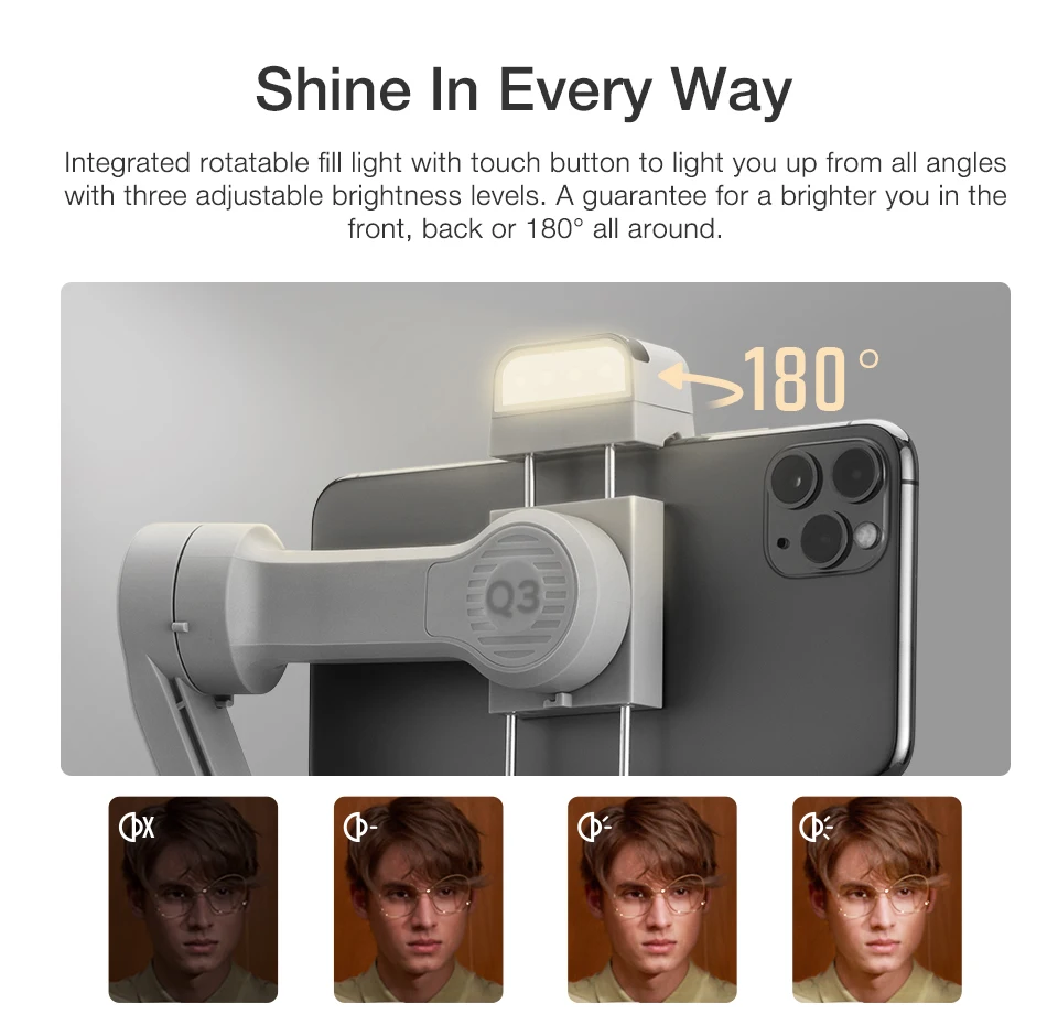 Zhiyun Smooth Q3 Combo 3-Axis Gimbal Stabilizer for Smartphone Foldable with w/ Tripod Stand LED Fill Light Tiktok | Электроника