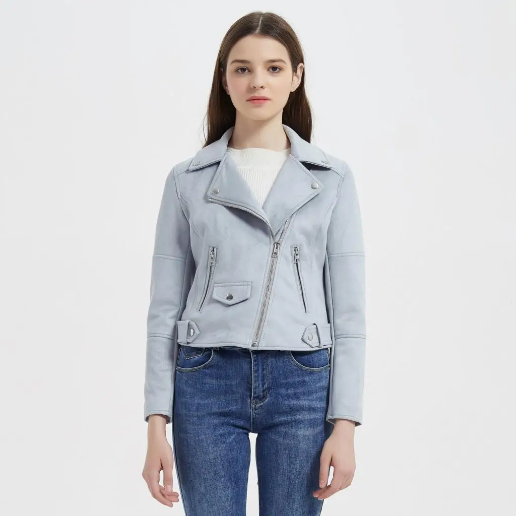 2021 New Arrial Women Autumn Winter Suede Faux Leather Jackets Lady Fashion Matte Motorcycle Coat Biker Blue Red Beige Outwear