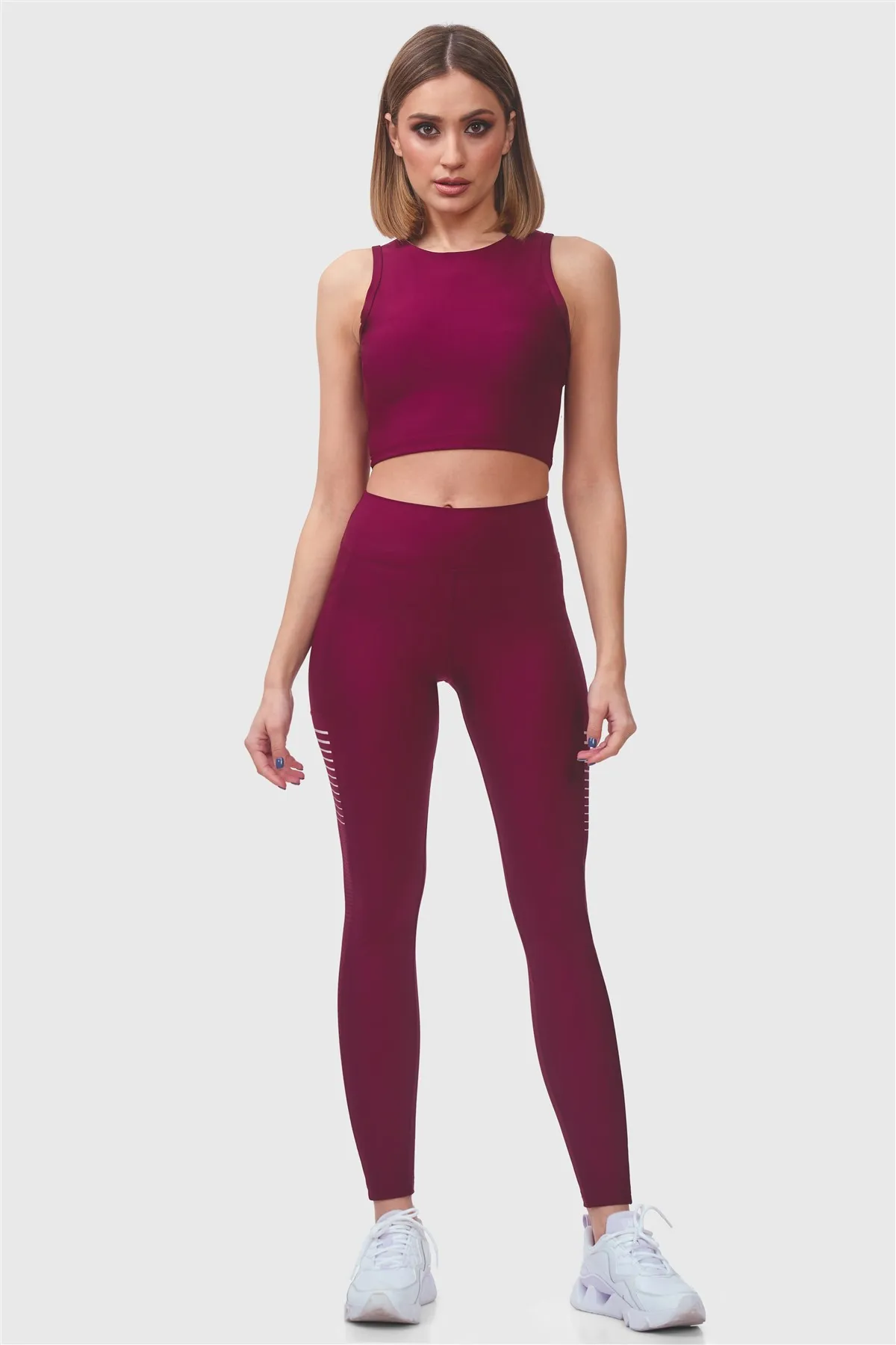 Superstacy Laser Cut Pocket High Waist Burgundy Sports Leggings