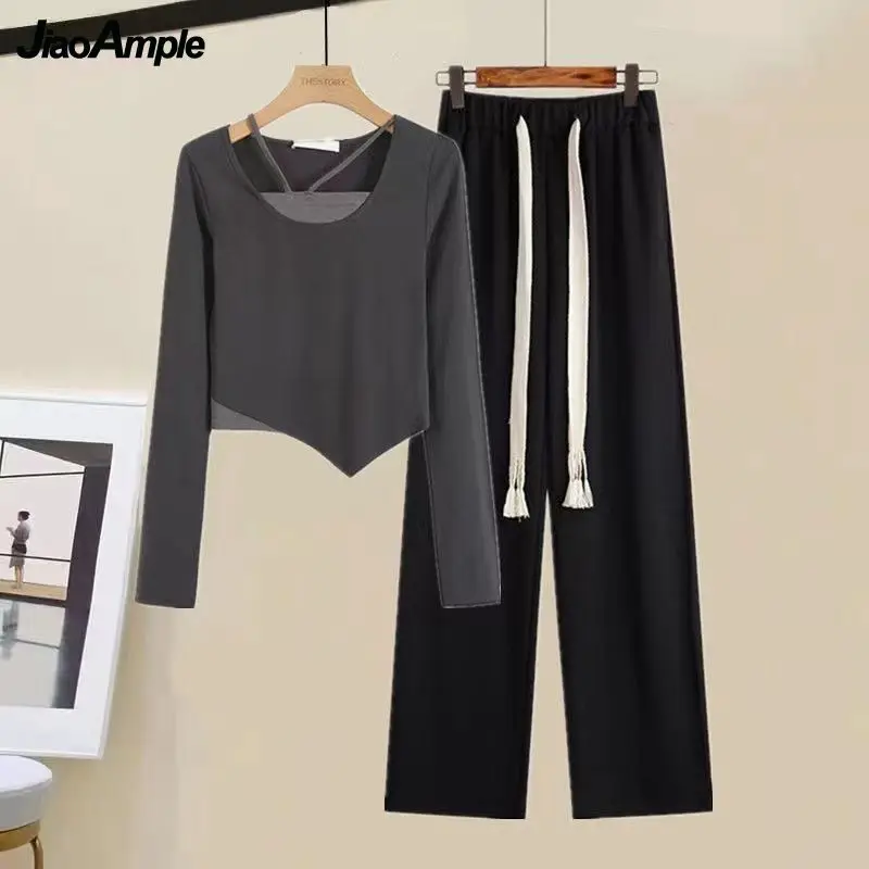 Женский брючный костюм Новинка осени 2021 необычный облегающий Топ с длинным