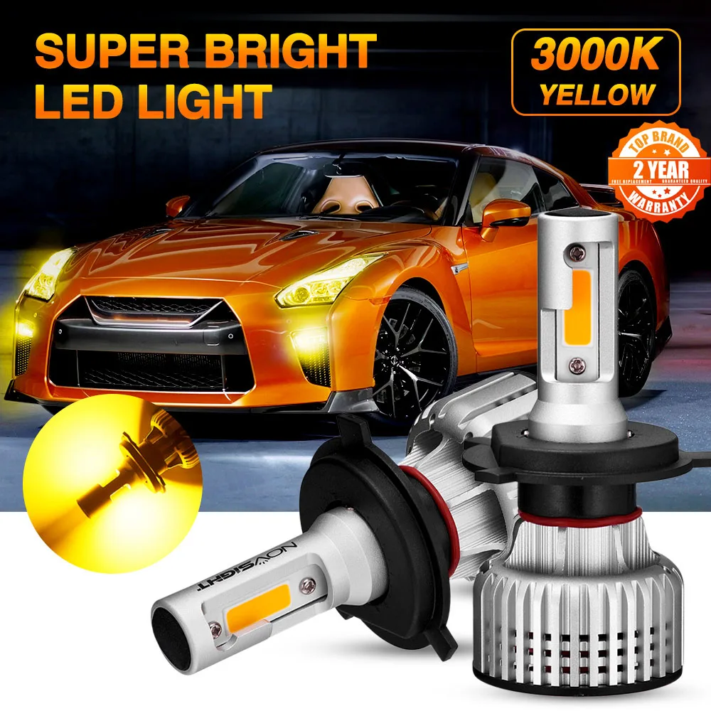 

NOVSIGHT Car Headlight H4 LED H1 H3 H7 H11 H8 H9 H13 9005 9006 9007 Fog Light 3000K Yellow 10000LM 72W Auto Headlamp Bulbs