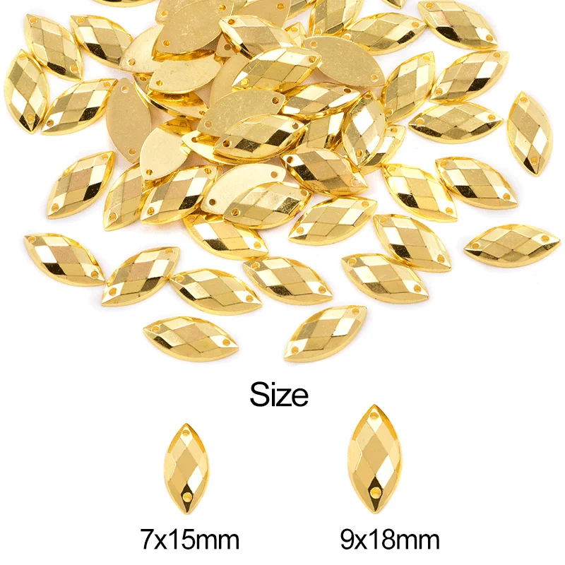 Лошадь глаза акрил пришивные стразы с плоской задней стороной золотые листья