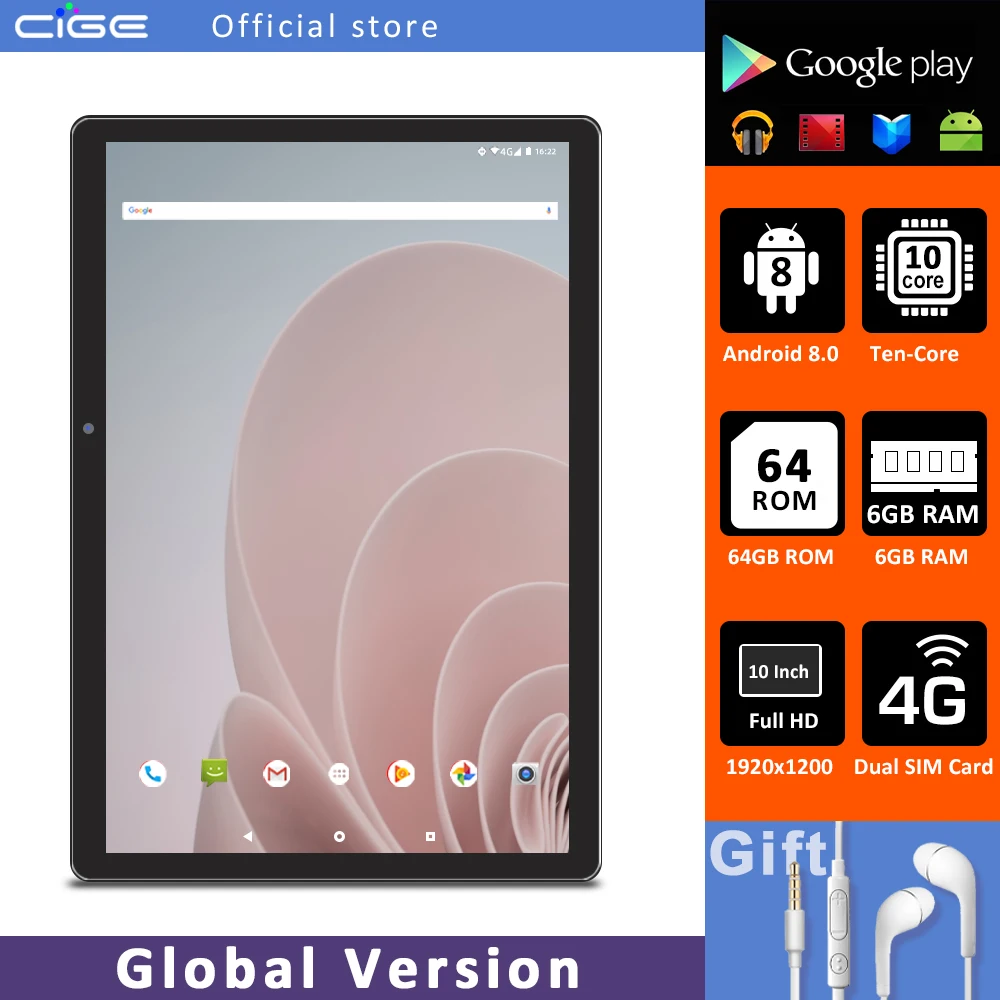 CIGE N9 Android 8.0 10 Inch Tablet PC 3G 4G LTE Mobile Phone Call SIM Tablets Ten Core 5G WiFi Bluetooth GPS Tab