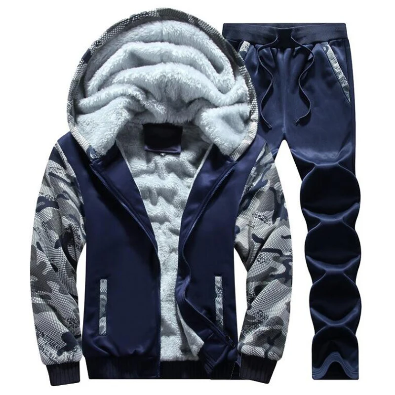 

Fashion Men's Tracksuit Winter Mens Warm Fleece Track Suits 2 Pieces Hoodie+Pants Set Brand Thicken Clothing Plus Size 4XL 2022