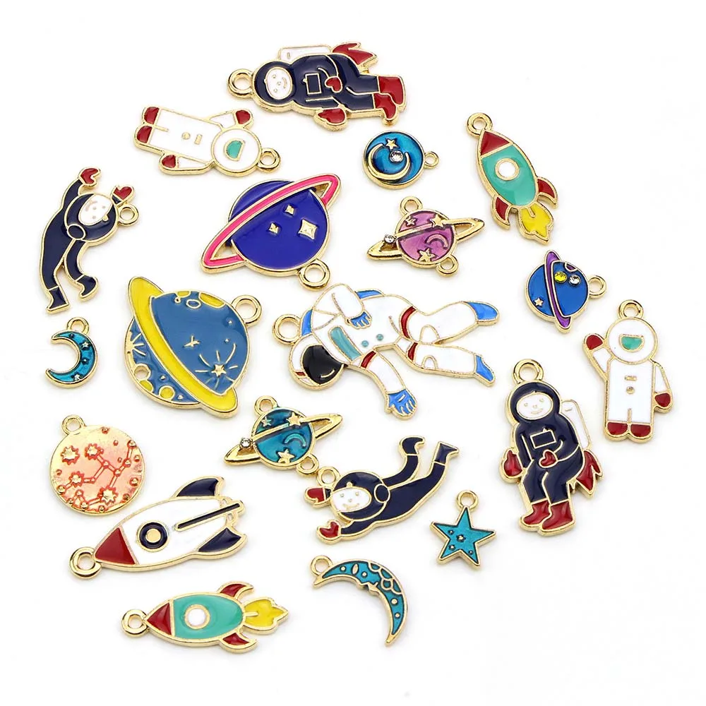 Оптовая продажа космическая капля масло сплав эмаль Cosmonaut подвески планеты медь