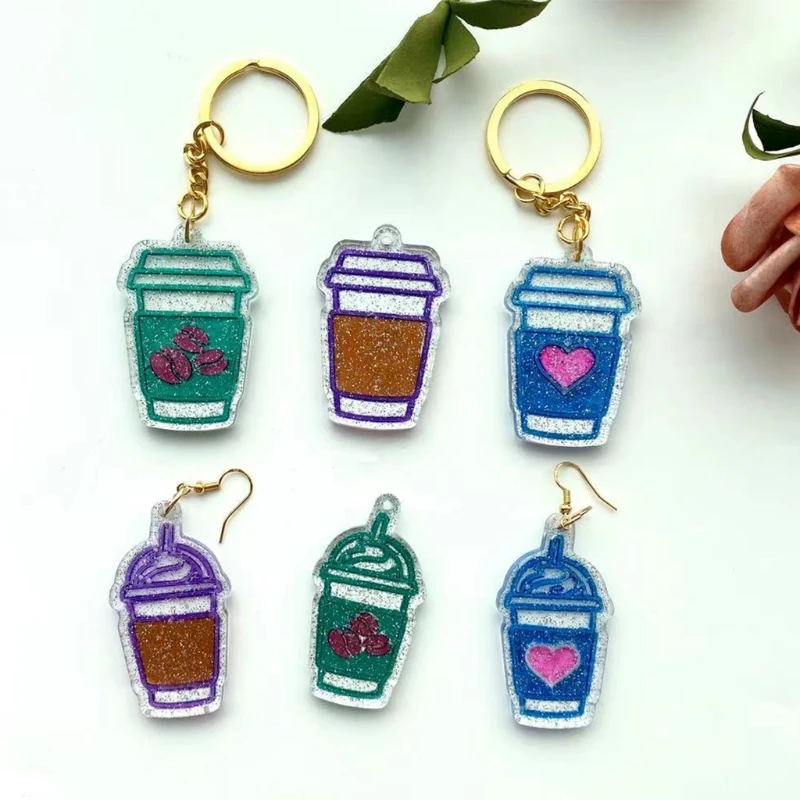 

6 Coffee Cups Keychain Epoxy Resin Mold Earrings Pendant Casting Silicone Mould DIY Crafts Jewelry Casting Tool