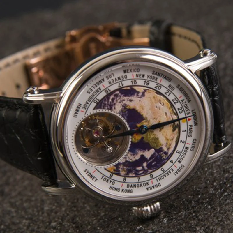 Tourbillon часы для мужчин Топ бренд класса люкс 100% с земляным циферблатом из кожи