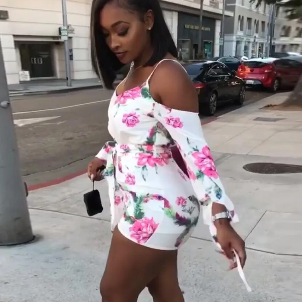 

Hot selling style sexy short jumpsuit summer personality printed jumpsuit shorts tight jumpsuit fashionable women's sportswear w