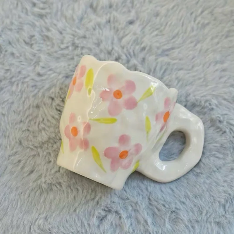 

Ceramic INS Mug Coffee Cup Birthday Flower Hamster Hand-Pinch Handmade Irregular Hand-Painted décorations заварник в кружку