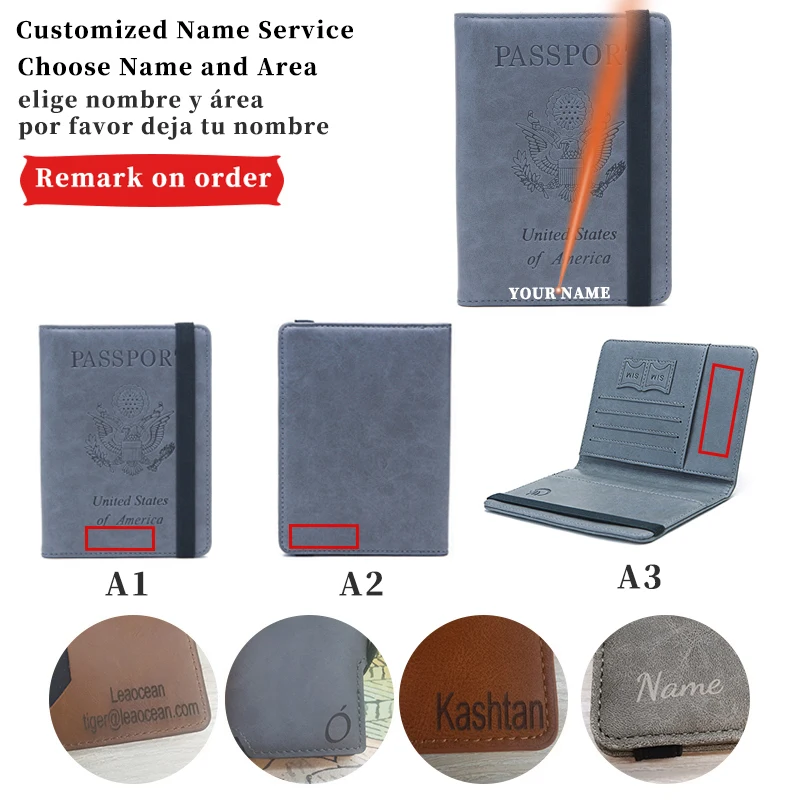

Dascusto Personalized United States Unisex Travel Passport Cover Made Of Leather Custom Name Rfid Card Holder Document Case