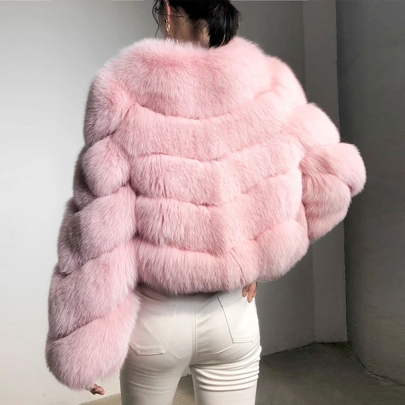 BFFUR Real Fox Fur Coat Short 50cm Long Natural Fox Fur Jackets Whole Skin Fur Coat With Long Sleeve Warm Overcoats Luxury Women
