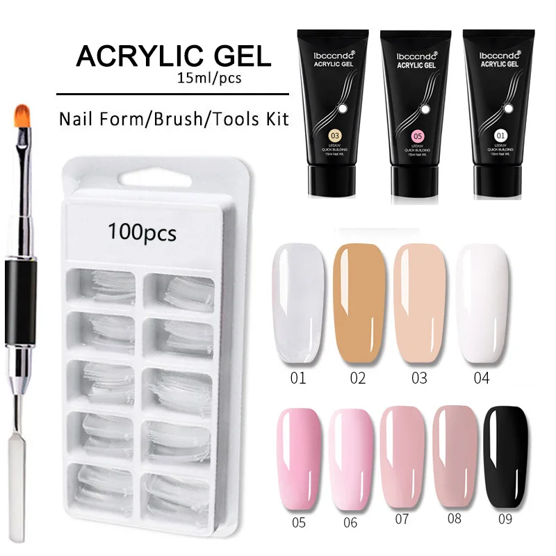 

3Pcs/Set Poly Nail Extension Gel Set Gel Polish Nail Brush Natural Hard Jelly Acrylic Poly Buider Gel with Nail Tips Double Head