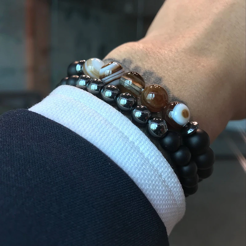 Браслет мужской из натурального камня Модный бриллиантовый браслет 8 мм с