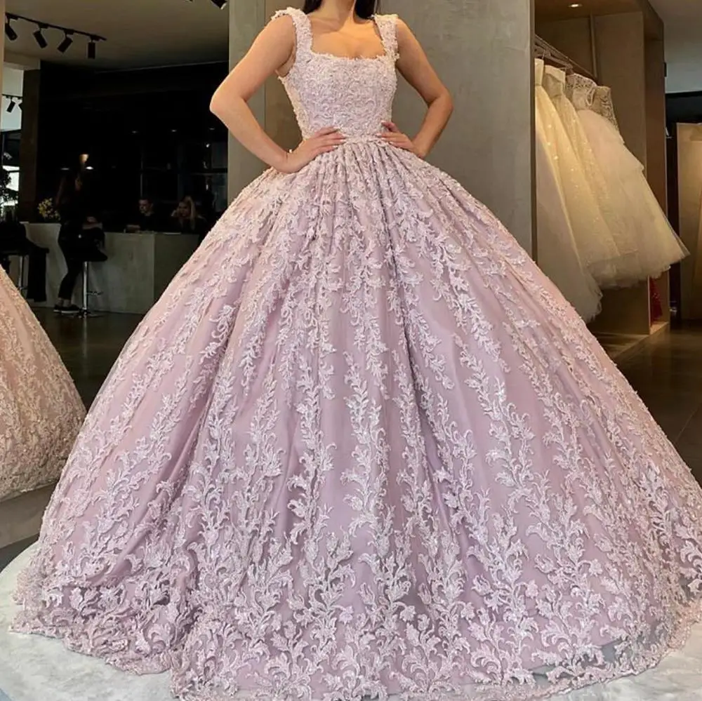 Prom Dresses 2020 Ball Gown Sleeveless lace Appliqued Arabic Dubai Formal Evening Party Gowns Vestidos De Novia