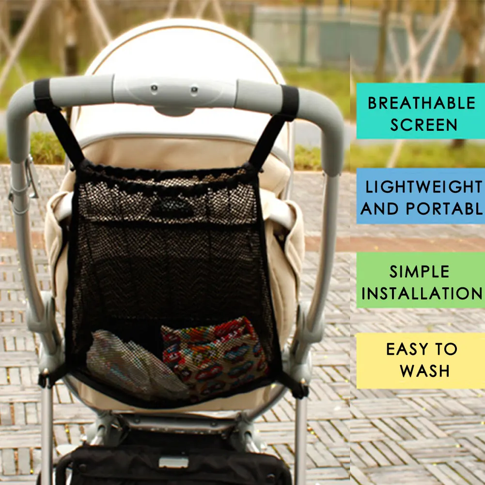 

Baby Stroller Net Pocket Infant Stroller Mesh Bottle Diaper Storage Organizer Bag Holder Large Size Hanging Stroller Accessories