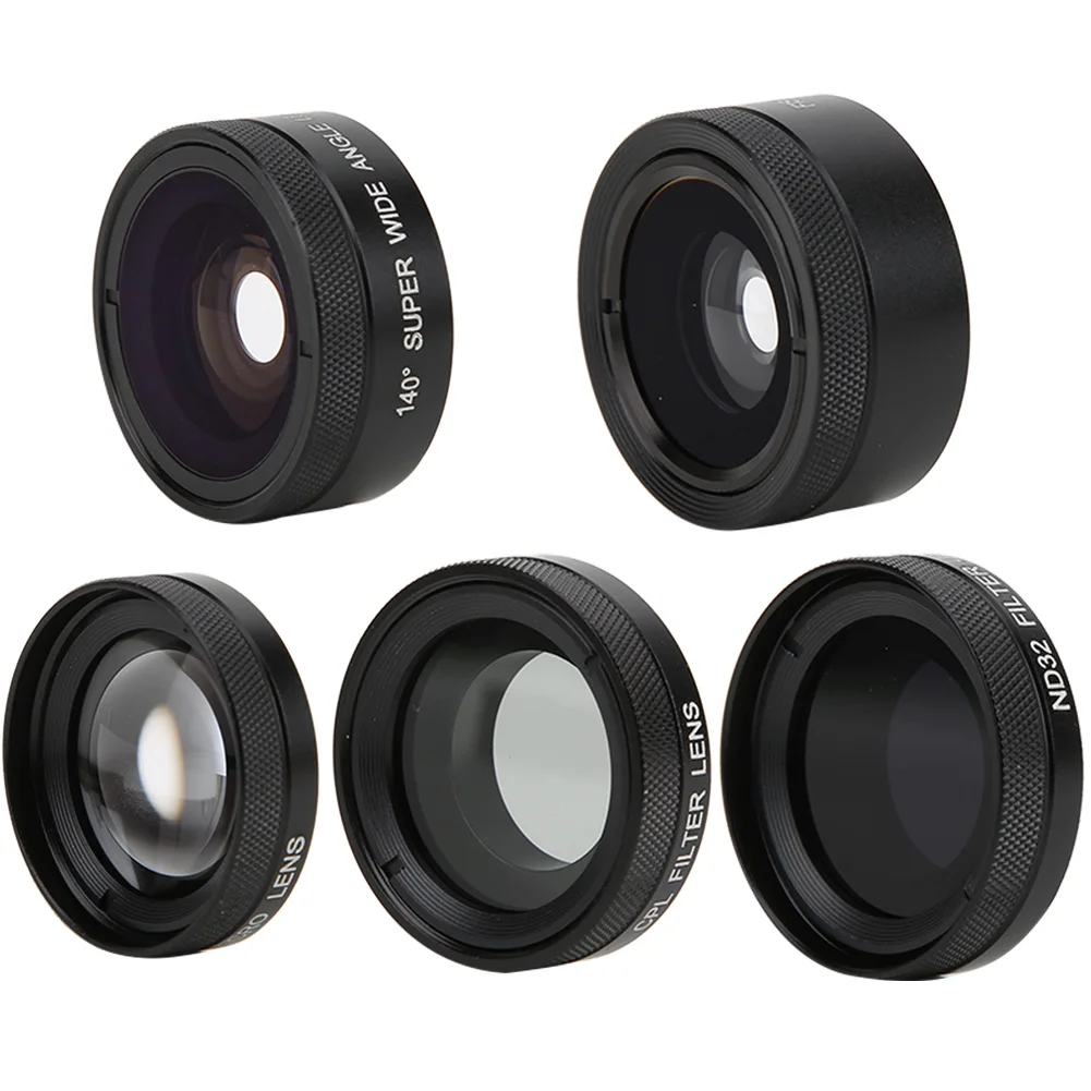 

APEXEL Fisheye Wide Angle Macro CPL Starlight 6‑In‑1 Set Phone Lens Universal External Mobile Phone Lens APL-DG6 Black