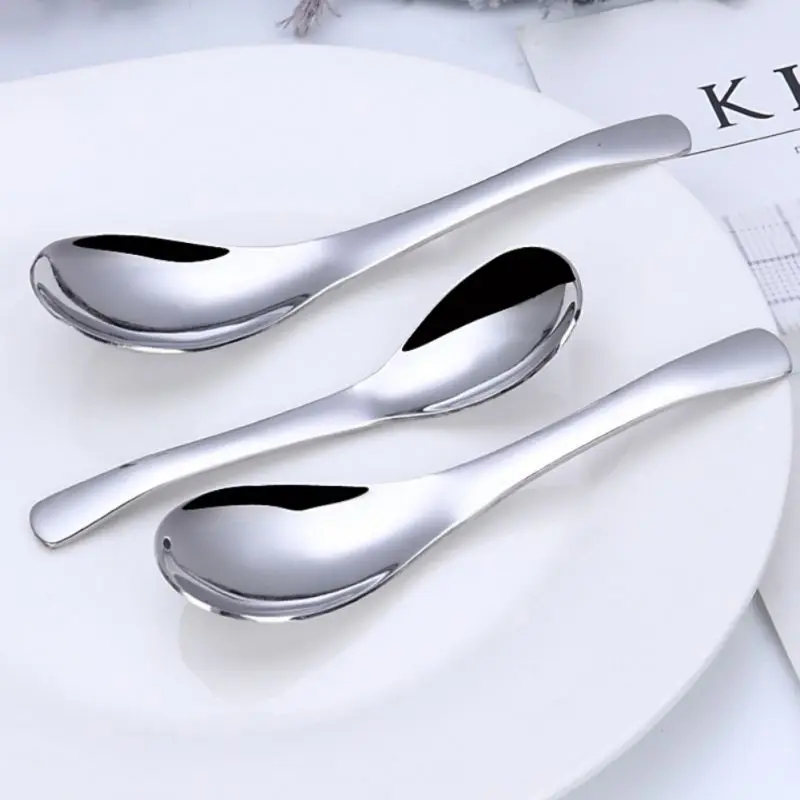 

1/8 Kitchen Soup Spoons Durable Structure Asian Soup Spoons Made Rice Tea Milk Coffee Table Teaspoons With Thick Stainless Steel
