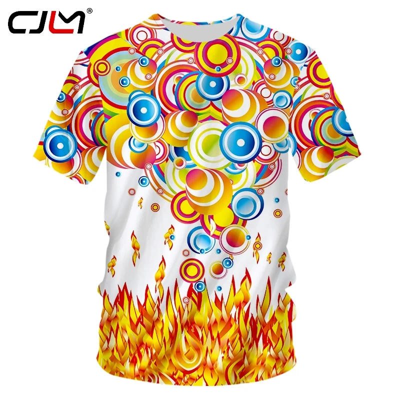 

CJLM Новая мужская красочная футболка с круглым вырезом 3D печатная индивидуальная футболка пламя Annulus Мужская рубашка из спандекса Горячая п...