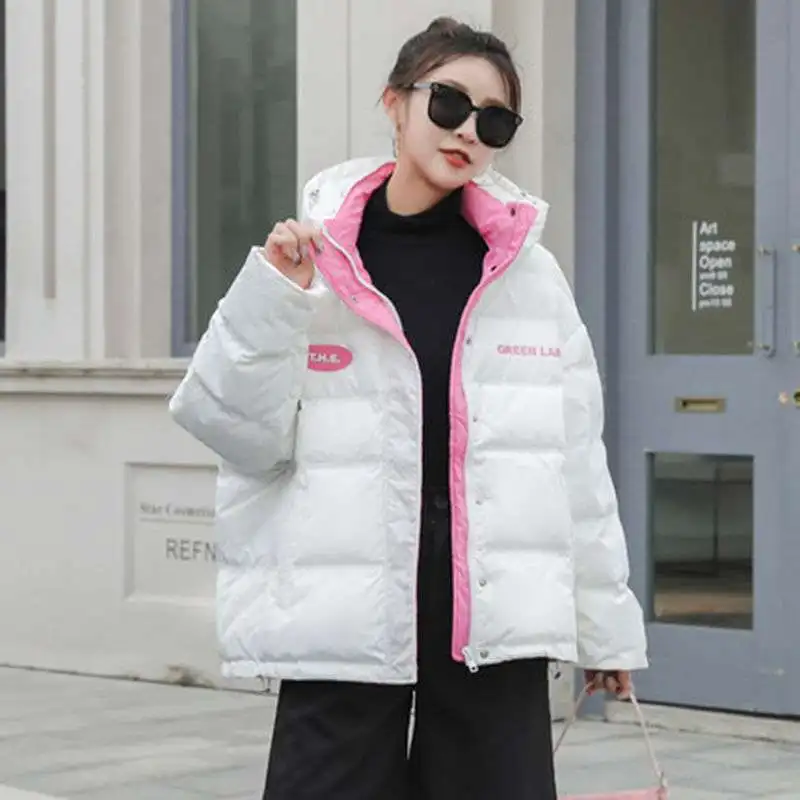 Casual Winter Down Jackets Stand Collar Thick Teen Girl Female New Women White Duck Down Coats Loose Letters Print Warm Parkas