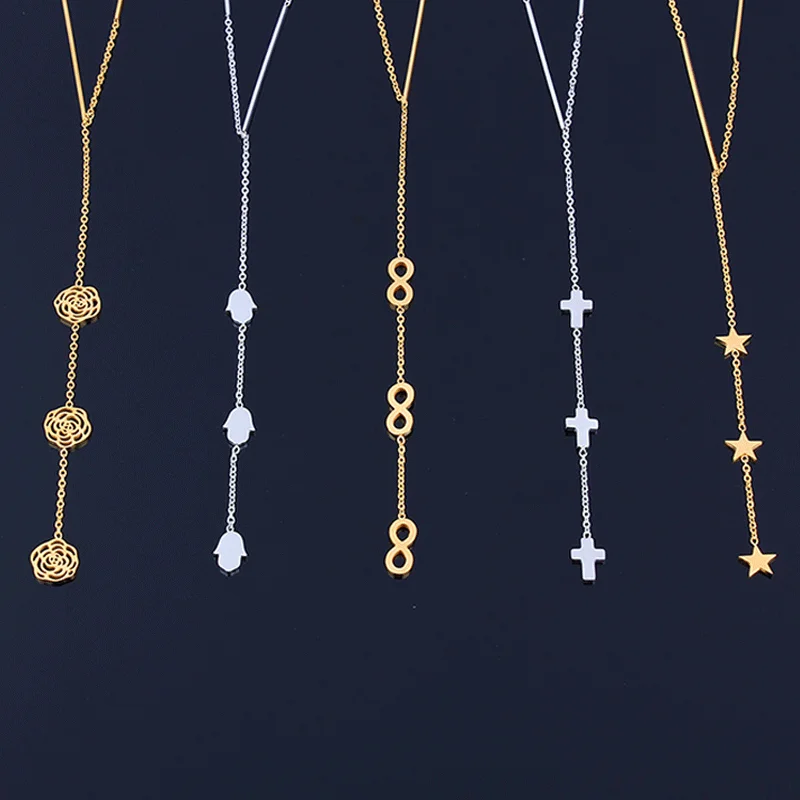 Она Вейер длинное ожерелье из нержавеющей стали цепь ожерелья с подвесками