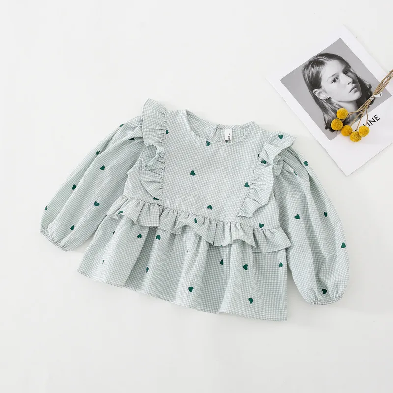 

Autumn New Arrival korean style girl's blouse all-match long sleeve princess heart printed shirt for cute sweet baby girls