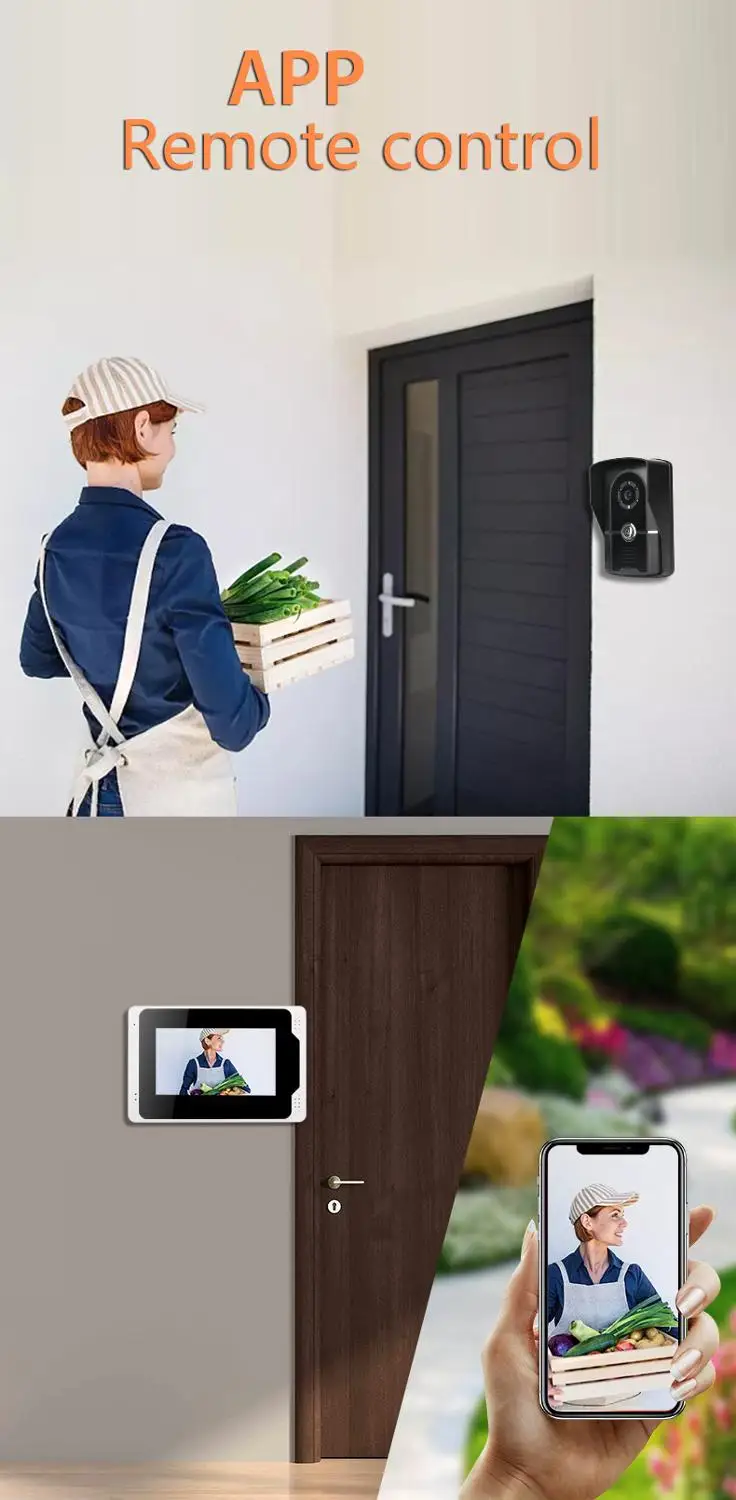 Tuya APP Control 7 дюймов 1080P сенсорный экран проводной Wifi видео дверной звонок Домофон
