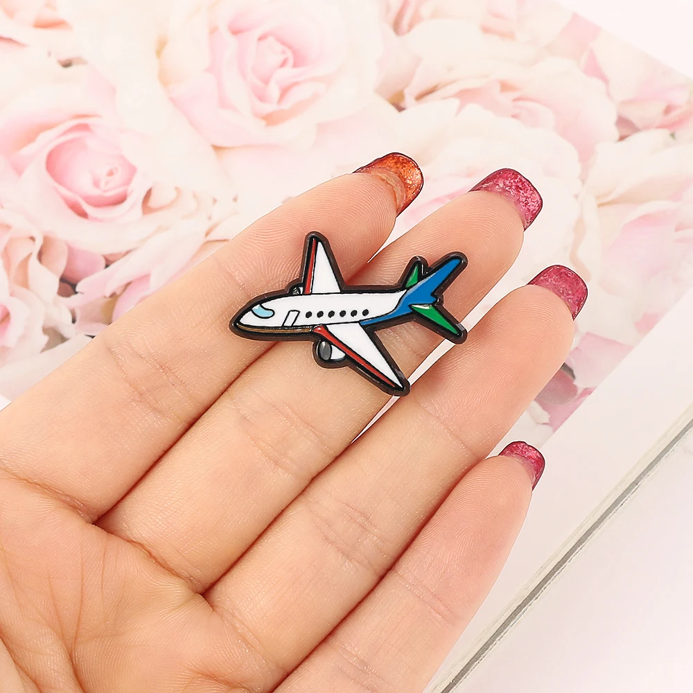 Симпатичная маленькая брошь в виде самолета синяя эмалированная булавка модель