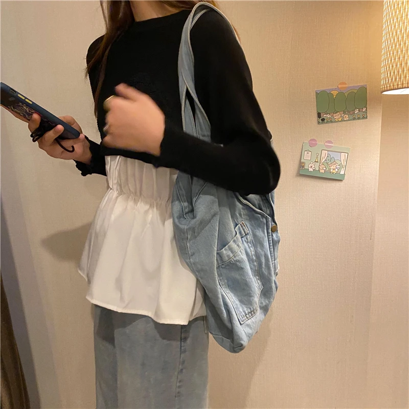 

New Winter Sweater Women O-Neck Ruffle Patchwork Fake Two Pieces All-Match Pullover Knitted Warm Office Lady