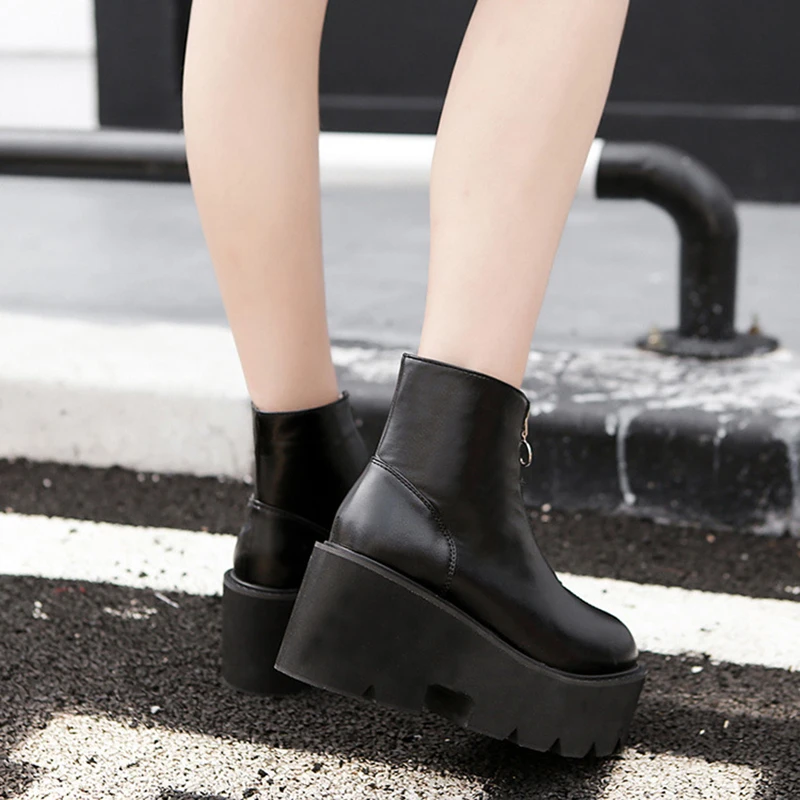 Женские ботинки на платформе из искусственной кожи толстой подошве Нескользящие
