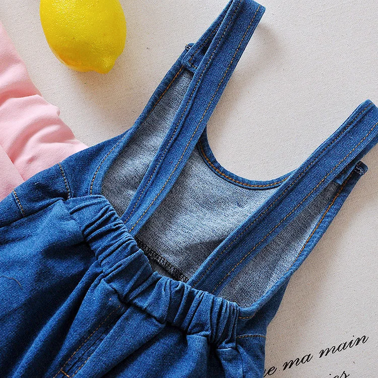 Детская одежда весна 2019 Новый Джинсовый комплект с нагрудником для девочек из 2