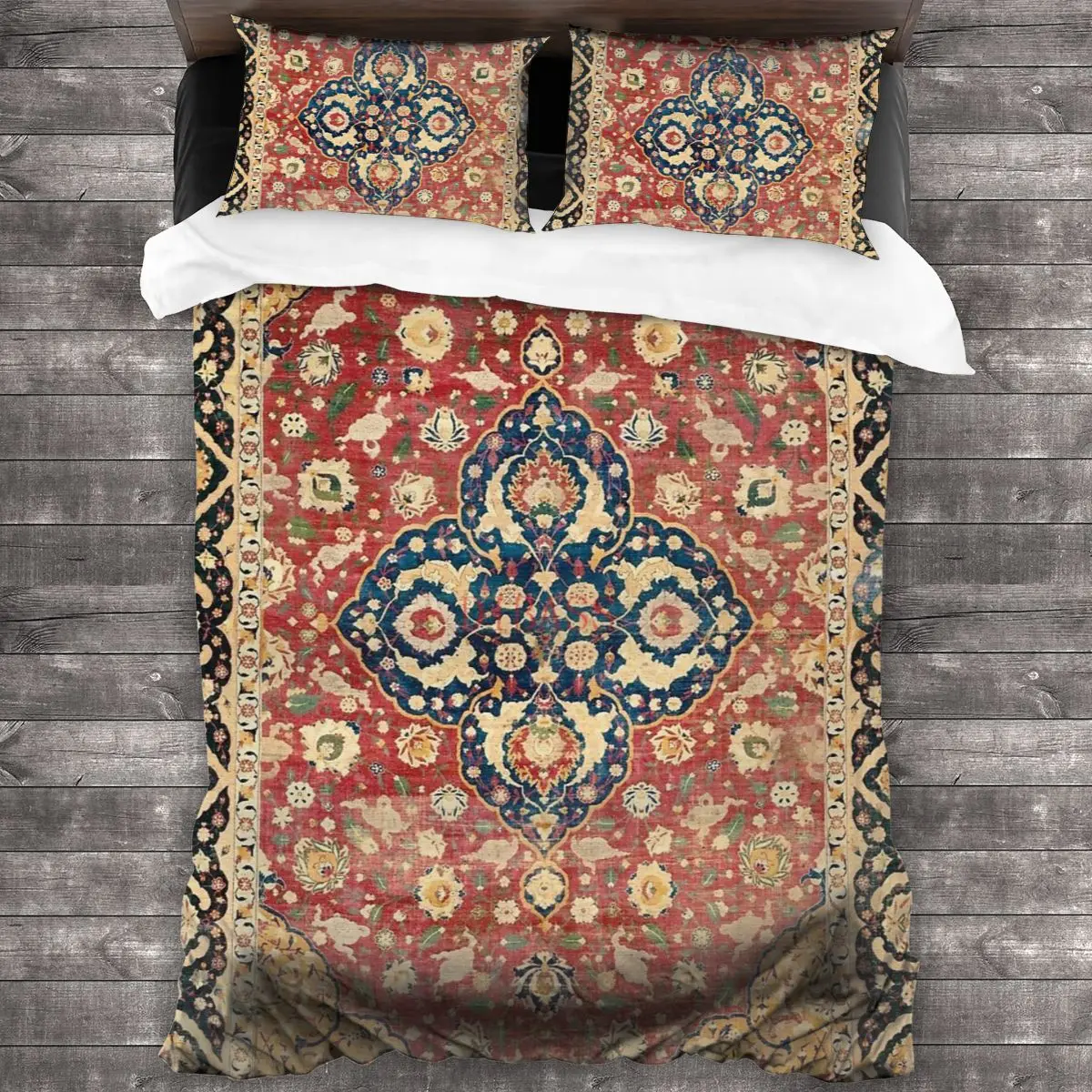 

16th Century Silk Kashan Carpet Print 100%Pure Cotton Comforter Set with 2 Pillowcase,Duvet Cover Set, Bedding Sets Bed Set